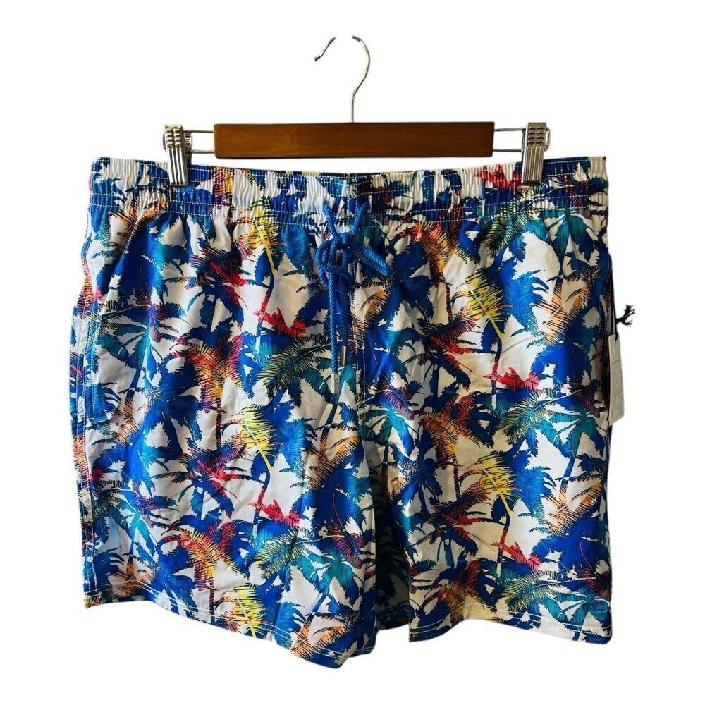 Le Club Men’s Ibiza Mid Length Swim Trunks Board Shorts Blue Size XXL Tropical